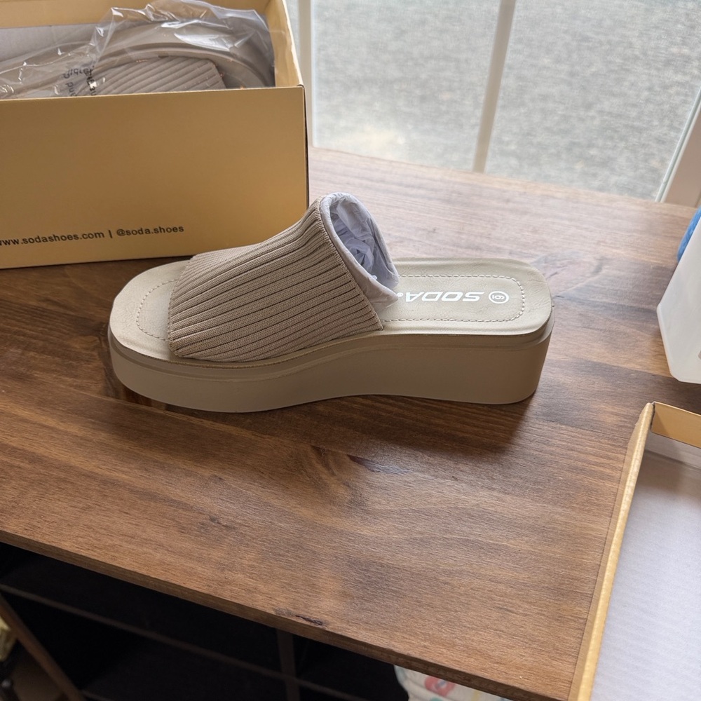 Soda Women's Tan Platform Mules